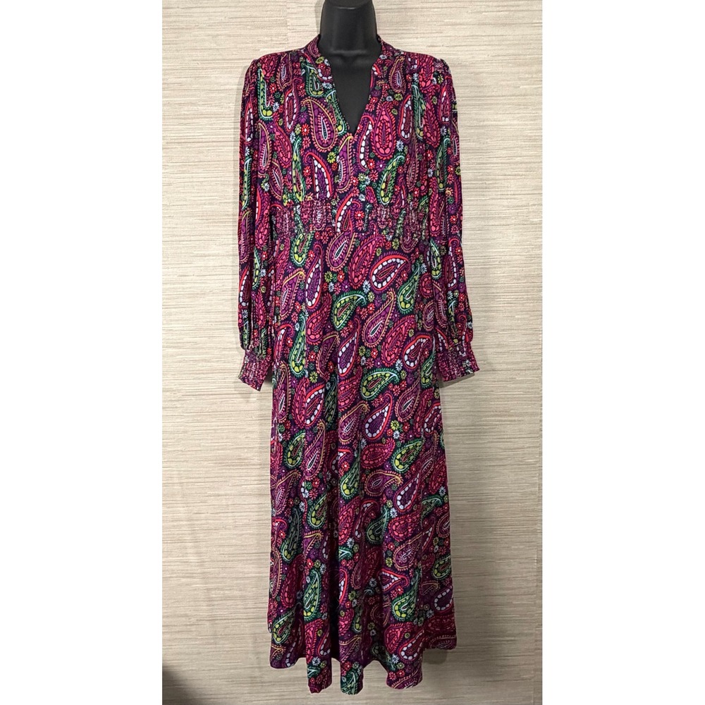 Boden Ivy Smocked Midi Dress Womens 8R Multicolor Paisley Floral NWT EcoVero